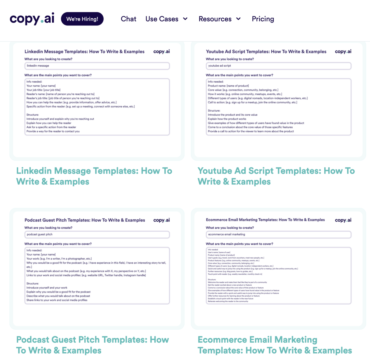 Copy.ai writing templates using existing content